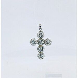 Chunky Sterling Silver 925 White Zircon Cross Pendant, 3.7g, New, Marked 925